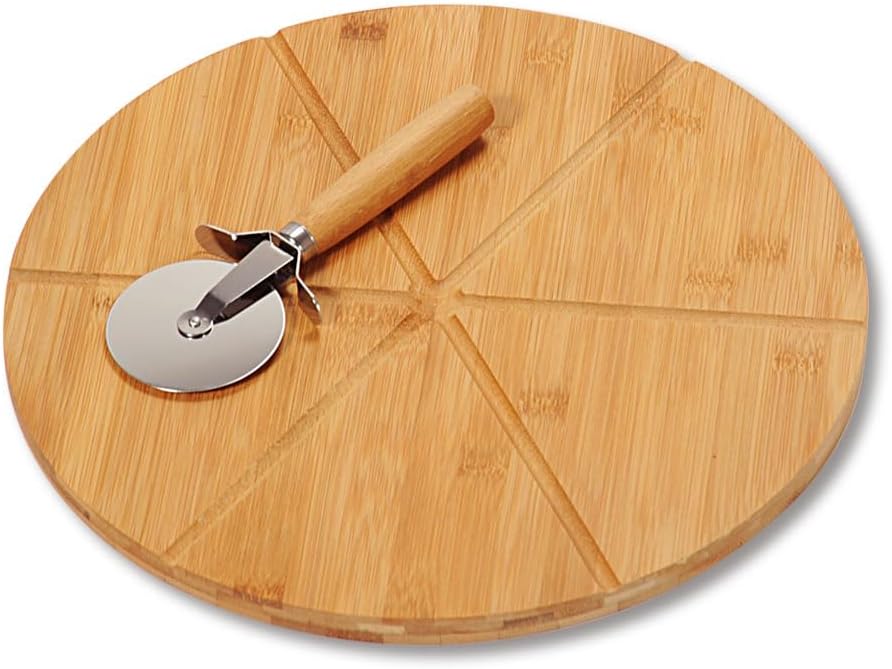 Kesper 58462 - Tabla y Cortador de Pizza (Madera de bambú, diámetro: 32 cm, Grosor: 1,5 cm)