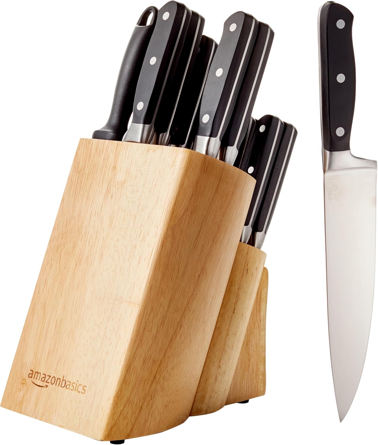 Amazon Basics Juego de Cuchillos de Cocina y Soporte (14 Piezas), Negro