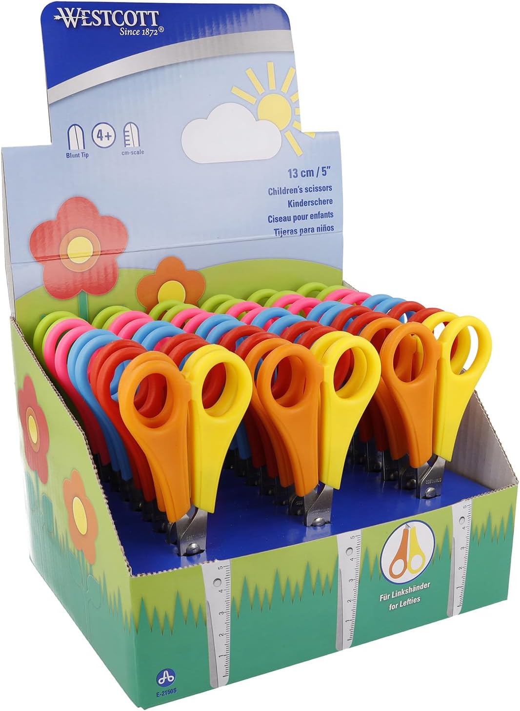 Westcott Tijeras para niños, 30 unidades en caja expositora | Tijeras con escala integrada de 5 cm | Tijeras escolares y para manualidades, 13 cm (5"), ideales para manos infantiles | E-2151S