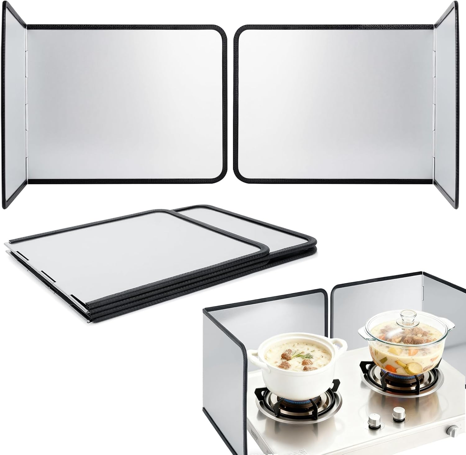 Protector Salpicaduras Cocina, Protección Contra Salpicaduras Plegable, Plegabl Protector de Aceite Estufa de Gas, 4 Lados Plegable Protección Antisalpicaduras, para Asado, Fregadero (76×29×29cm)