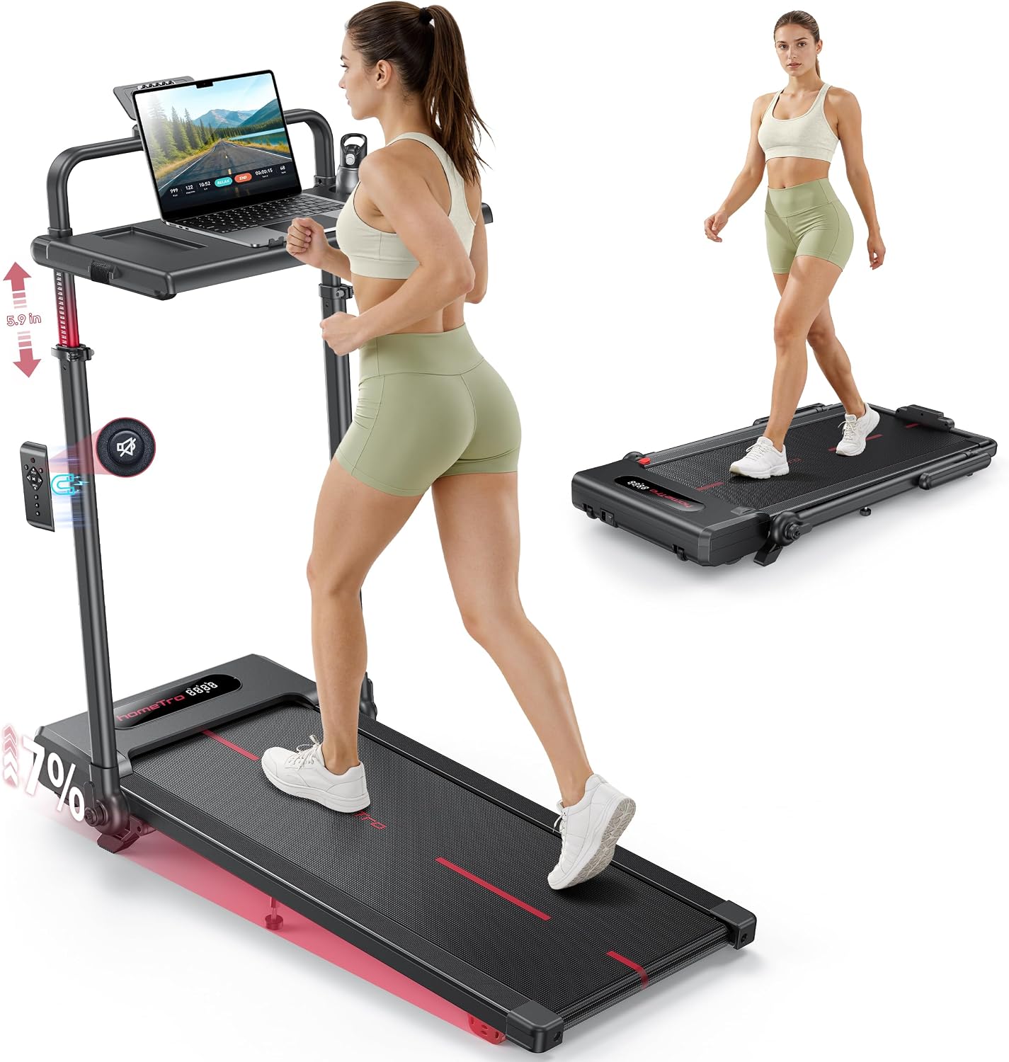 Hometro Cinta de Correr Plegable,Cinta de Andar Plegable con Inclinación 7% Motor Silencioso 3.0 CV, Velocidad hasta 12 KM/H, Pantalla Dual, Soporta hasta 120kg, para Hogar/Oficina