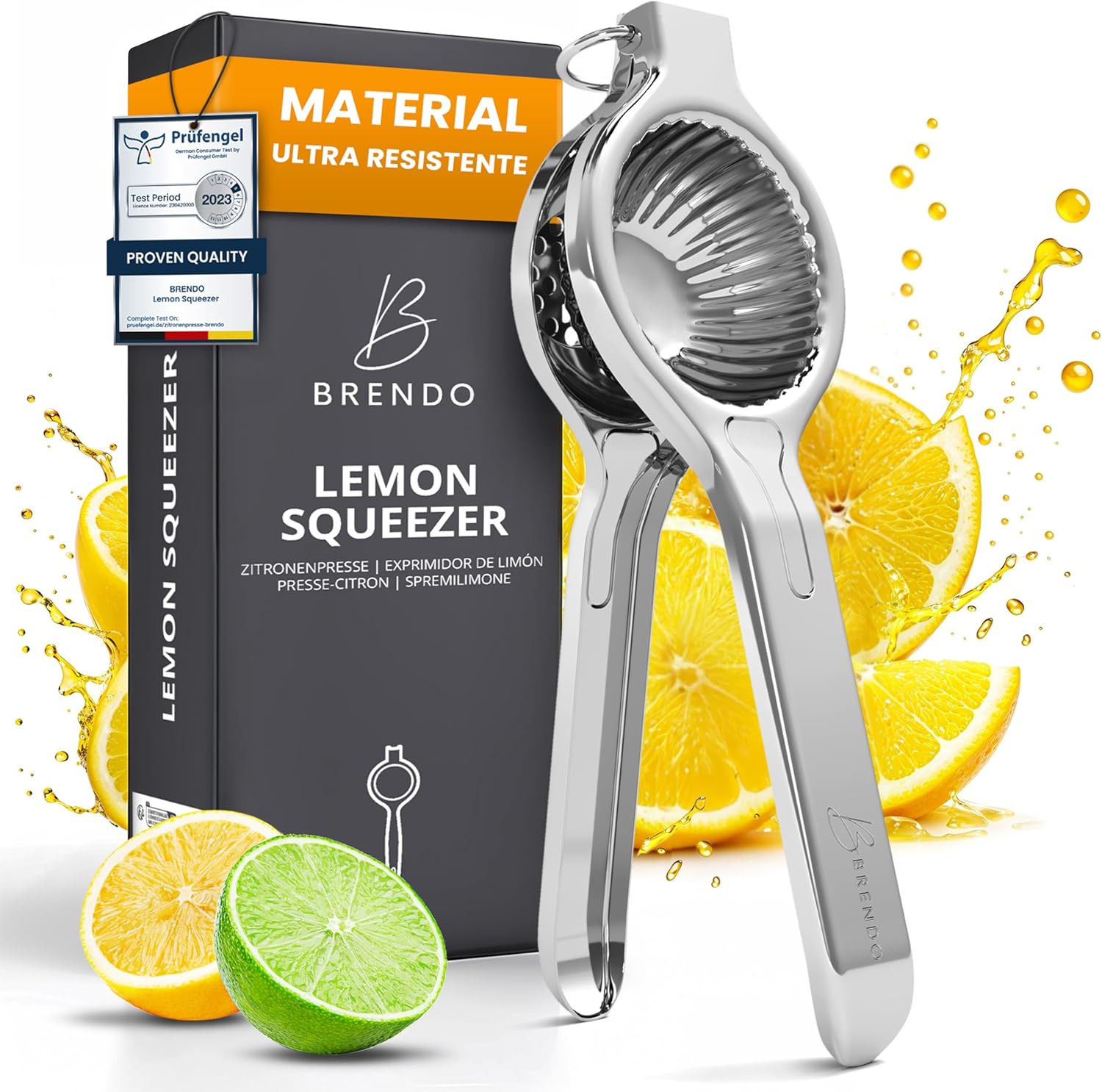 Brendo Exprimidor de Limón Premium de Acero Inoxidable - Exprimidor Manual de Cítricos Apto para Lavavajillas, Espremedor de Naranjas Citrinos Limas Zumo Frutas Prensa Manual Accesorio Bar de Cócteles