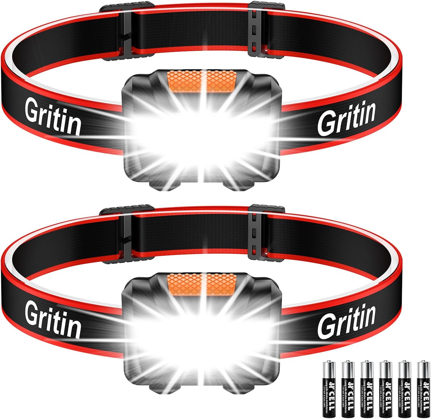 Gritin Linterna Frontal LED, [2 Pack] Linterna Cabeza COB Super Brillante
