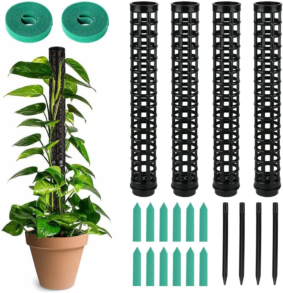OFFCUP Varillas de Musgo, 4 Piezas Monstera Rankhilfe, con 12 Etiquetas y 2 Rollos de Velcro, Ayuda para Plantas de Interior de 100 cm, para plantación de jardín, Hiedra y Apoyo