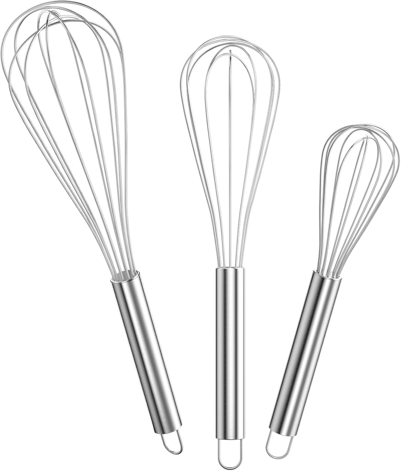 Newaner Batidor Manual de Huevos Profesional Acero Inoxidable , Varillas Cocina de 3 Piezas Incluye 21cm, 26cm, 29cm，Barillas Batir Manual para Mezclar, Revolver la Masa, Huevos, Espumar, Batir