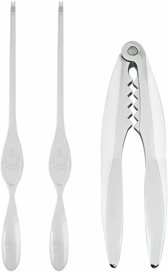 3 Piezas Herramientas Set para Mariscos y Nuez, Galletas de Langosta,Tenedores de Mariscos, Pinzas Marisco Acero Inoxidable, Utensilios Marisco, Cubiertos para Marisco Acero/Aleación de Zinc