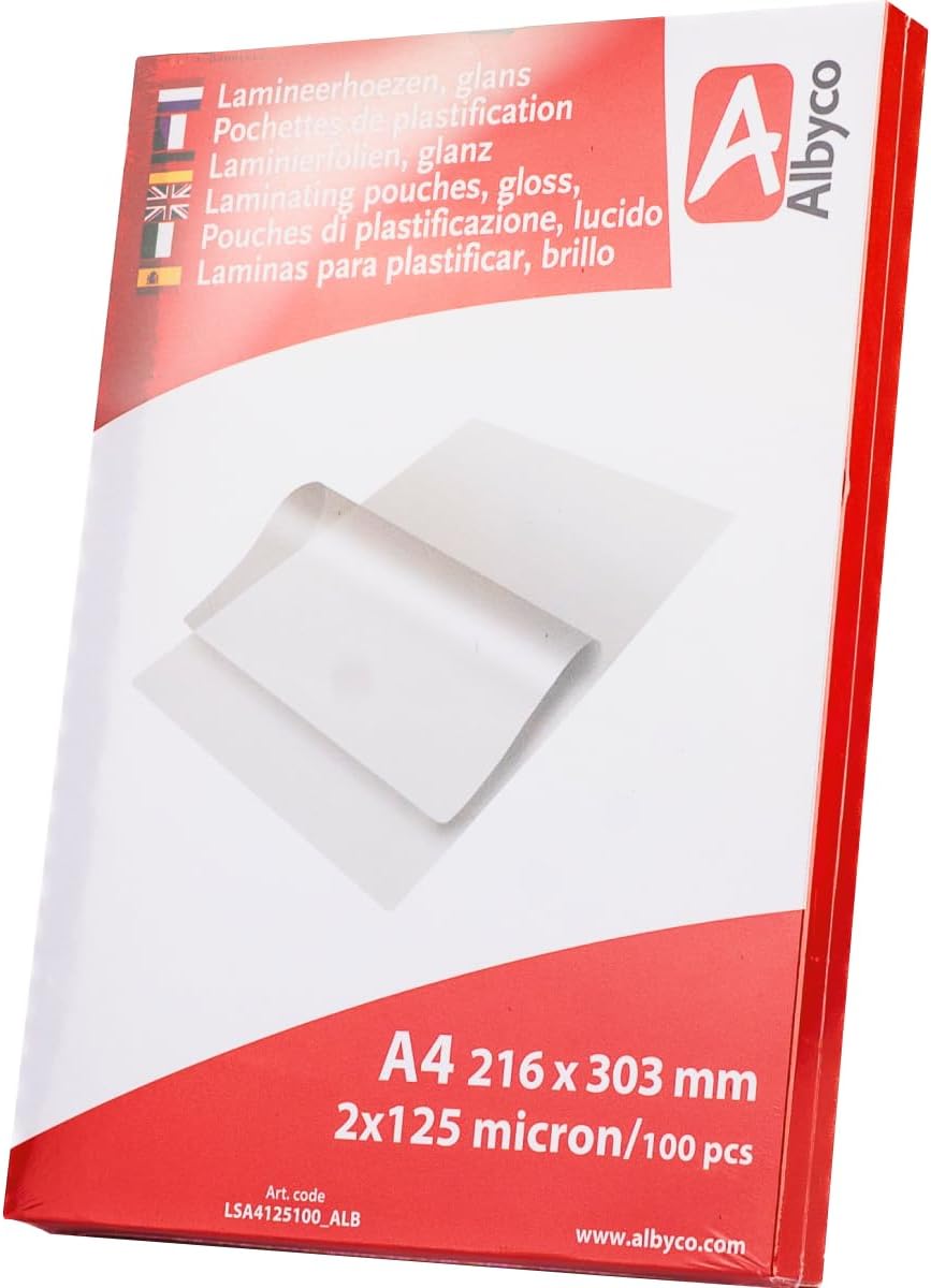 100 fundas de laminación Albyco A4-216 x 303 mm - 2 x 125 (250) micras