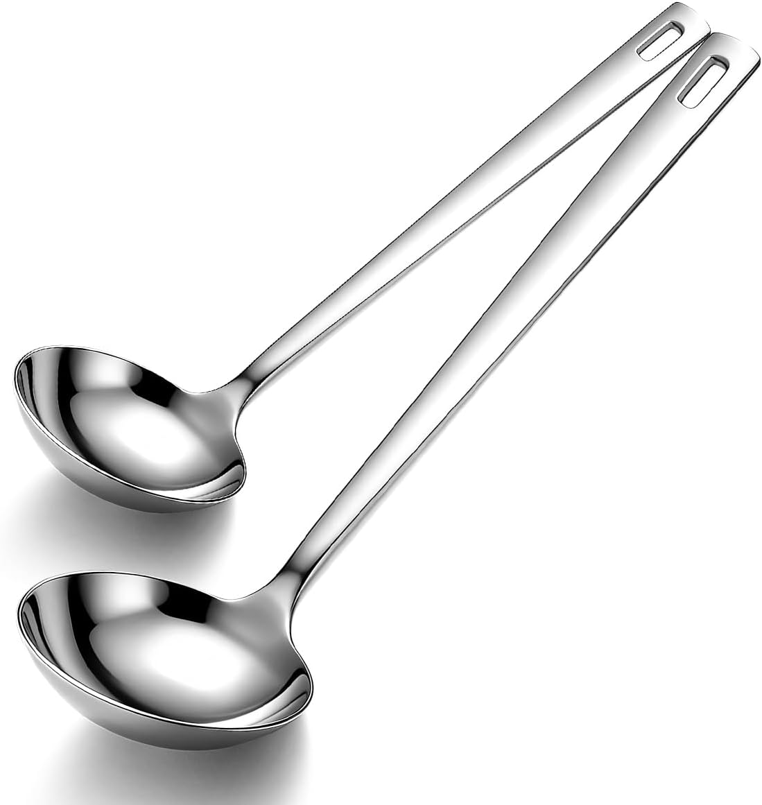 Kyraton Set de 2 Cucharones de Cocina, Acero Inoxidable de Grado Alimentario, Tamaños 30 cm y 24,5 cm, Diseño Ergonómico, Aptos para Lavavajillas, para Cocinar, Servir Sopa y Salsas, Uso Doméstico