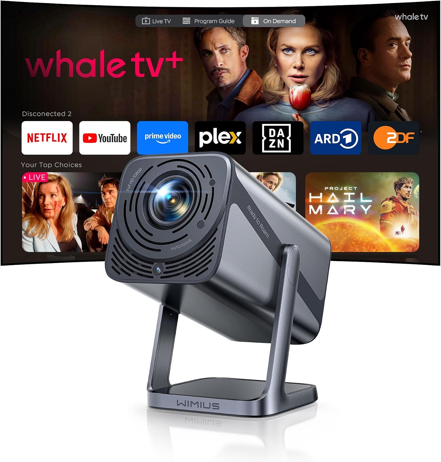 Proyector Portatil 4K【Netflix Incluido&Live TV|Rotación 270°】 Proyector 4K Oficial Apps Auto Focus/Keystone,1000 ANSI,HDR10,1080p FHD Nativo,WiFi6 Bluetooth proyectores Cine en Casa/Exterior/HDMI ARC
