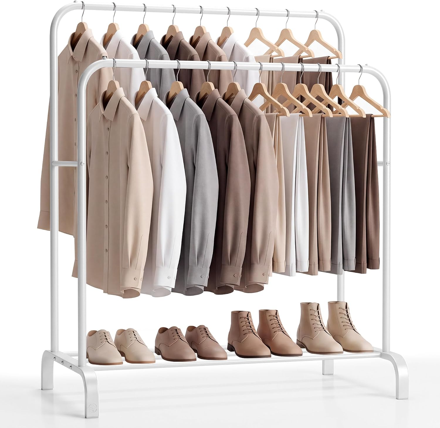JUPPLIES Burro Ropa Resistente – Perchero Burro Doble con Soporte (Blanco, Sin Ruedas)