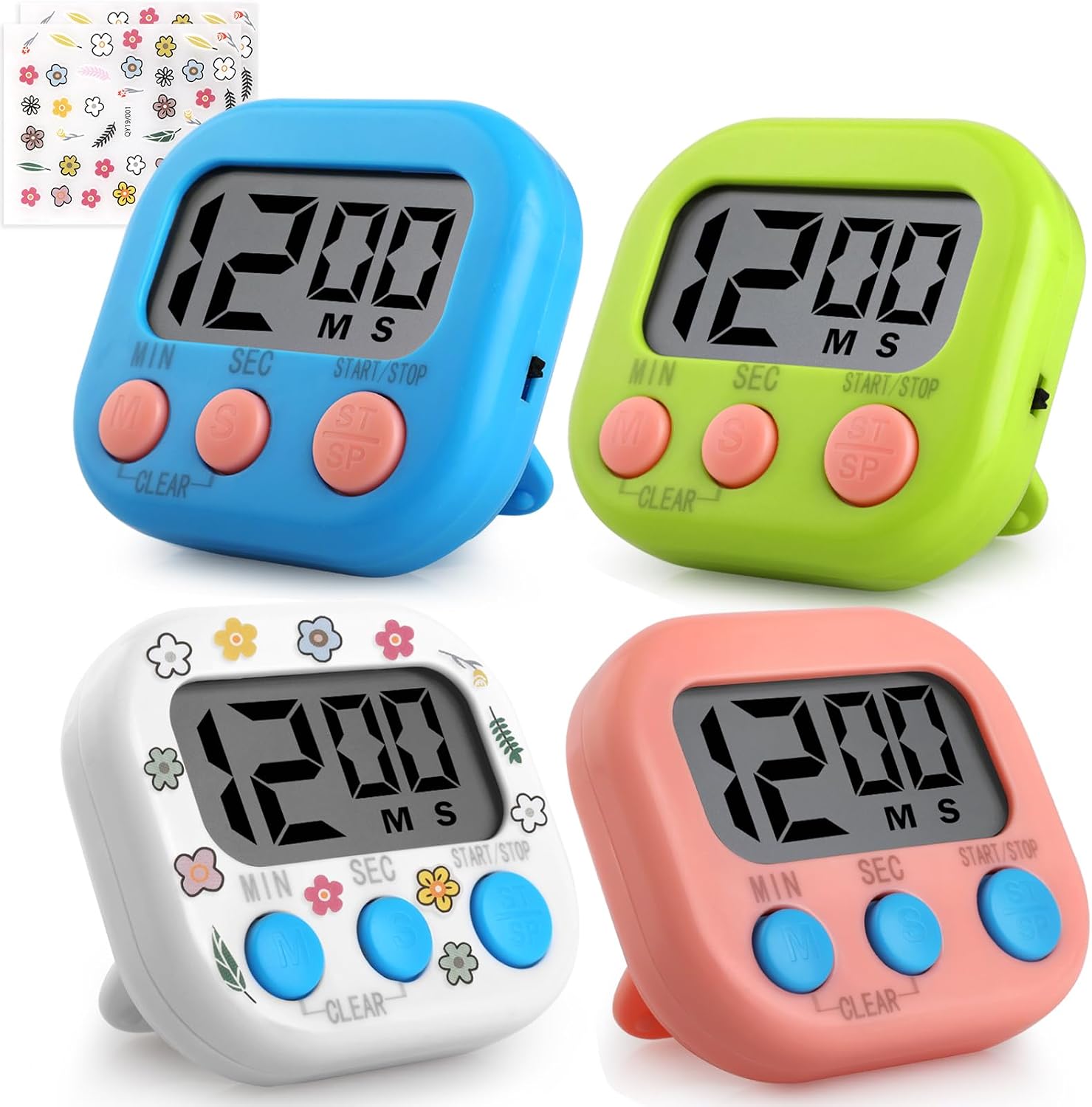 4 Piezas Temporizador Cocina, GeeRic Timer Cocina Temporizador Digital de Cocina Cronometro Reloj Temporizador con Pantalla LCD Grande Soporte Plegable para Cocina Fitness Hornear