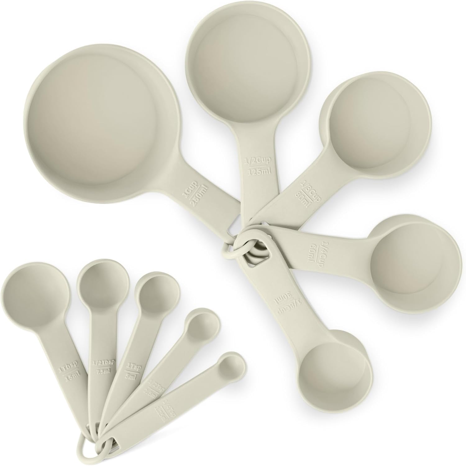 Amazon Basics Tazas y Cucharas Medidoras, Juego de 10 Piezas, Aptas para Lavavajillas, Gris Lino