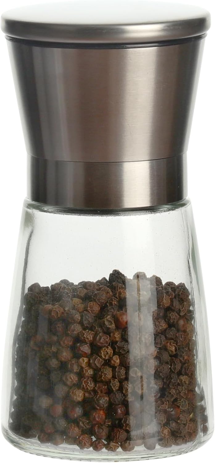 Fackelmann Molinillo de Especias, Apto para Sal, Pimienta y más, 160 ml de Capacidad, Cuerpo de Vidrio, Diseño Robusto y Materiales Duraderos, 14x7 cm, 1 ud.