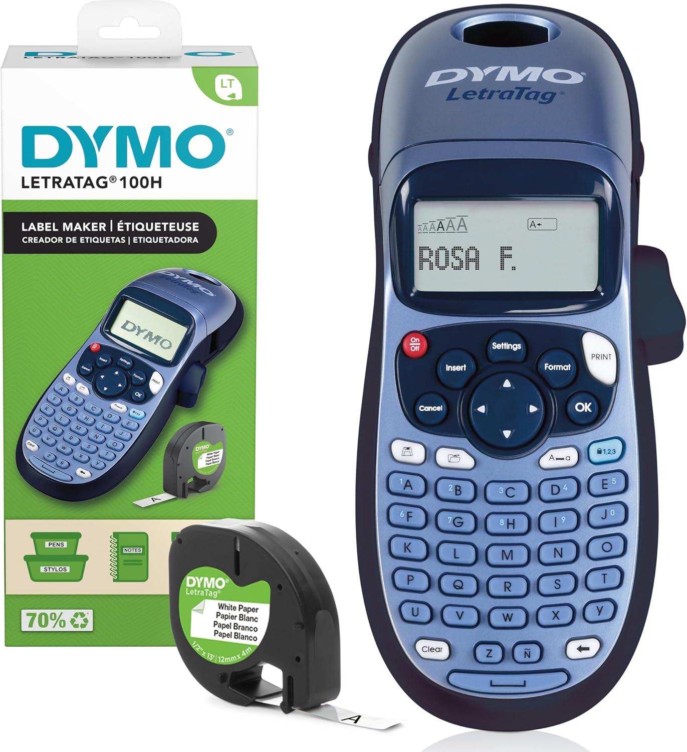 DYMO LetraTag LT-100H etiquetadora | Impresora de etiquetas portátil | Teclado ABC / Pantalla LCD de 13 caracteres | Perfecta para la oficina o para el hogar