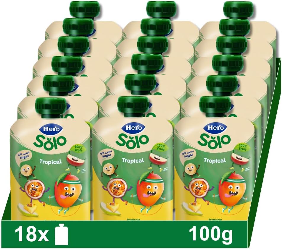 Hero Solo Bolsitas Fruta Sabor Mediterráneo Bebé Desde 6 Meses, 18 x 100 g