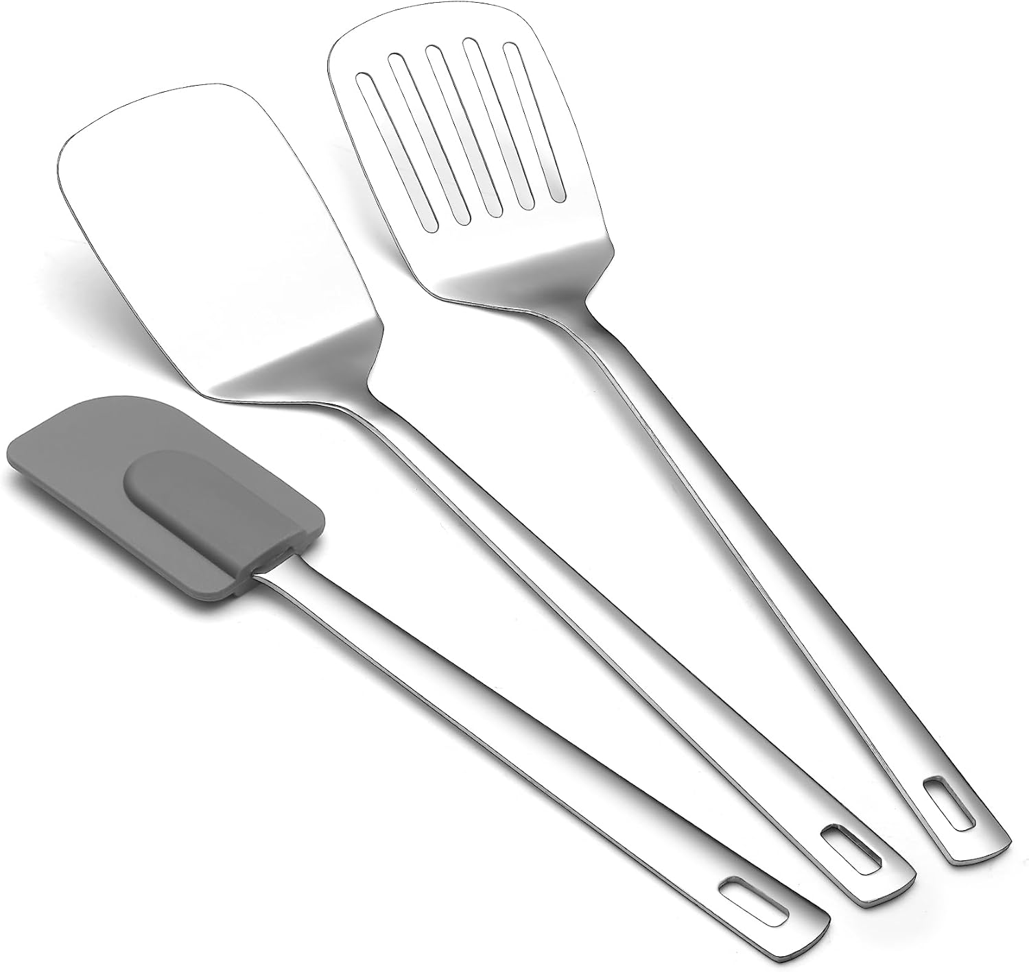 Espátulas de Acero Inoxidable 3pcs, Berglander Espátula de Metal Sólida, Ranurada y Flexible, Utensilios de Cocina Resistentes y Duraderos para Ollas Antiadherentes