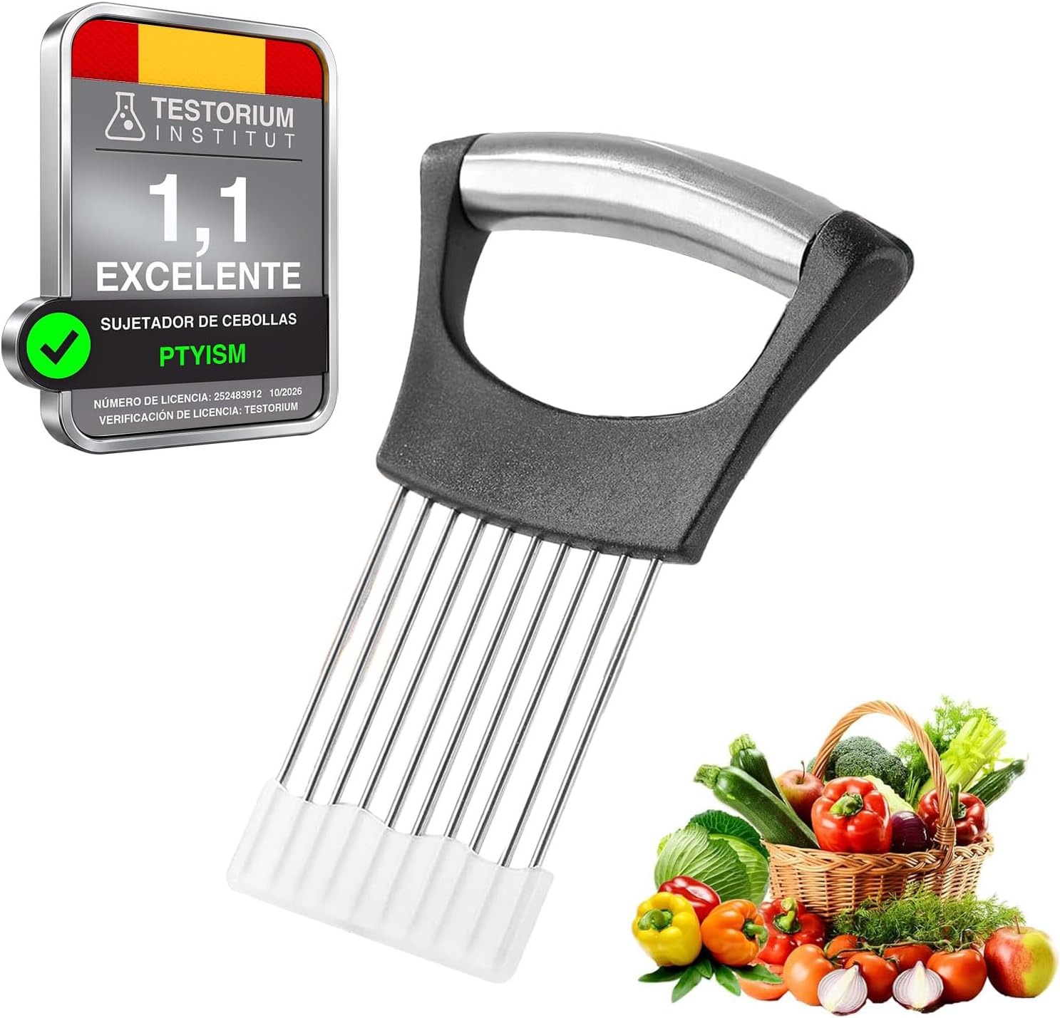 Cortador de Cebolla (2 Piezas) con Cubierta Protectora y Soporte de Acero Inoxidable para Rodajas de Cebolla, Cortador de Verduras, Frutas, Patatas, Aguacates y Carne