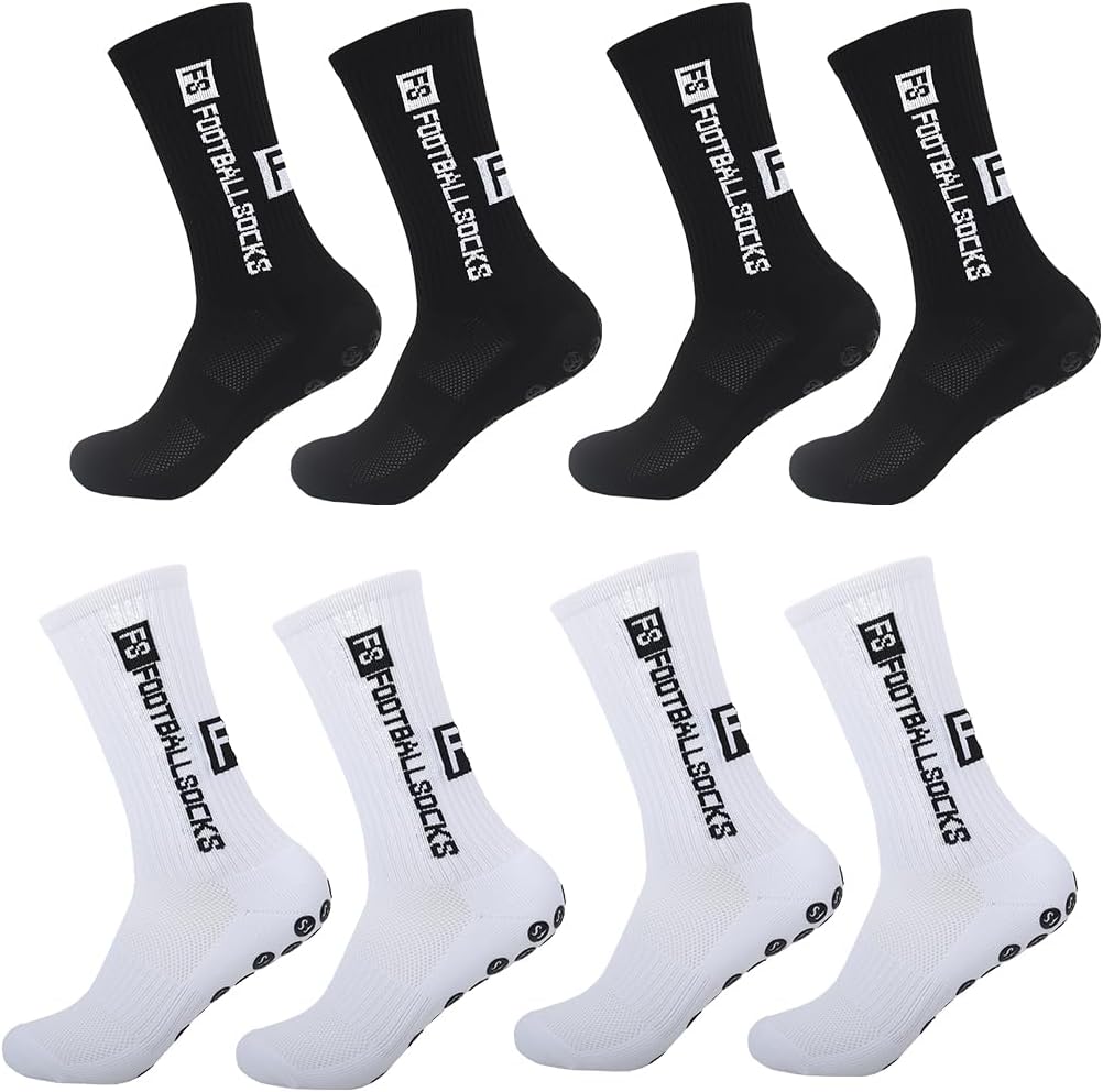 4 pares de calcetines deportivos antideslizantes, calcetines de agarre con puntos de goma, absorben el sudor y transpirables, unisex, adecuados para fútbol