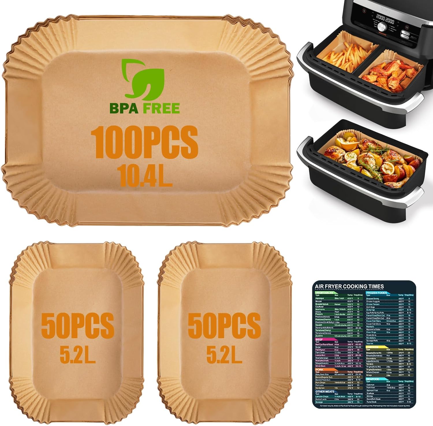200 Piezas Papel Freidora Aire, Papel para Air Fryer Cosori Dual Blaze TwinFry 10 L/Ninja Air Fryer AF500EU 5,2-10,4 L/Cecotec Cecofry Dual 9000 9 L, 10 L y 11 L, Accesorios Airfryer