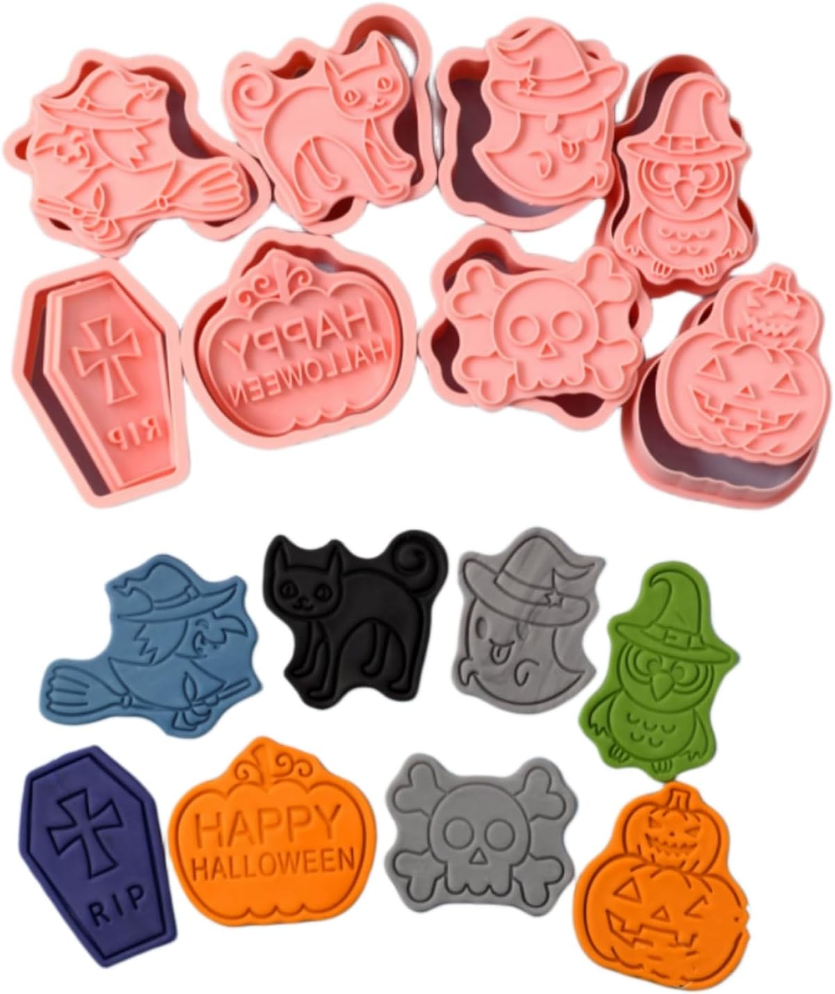 Juego de 8 moldes para galletas de Halloween, molde 3D de plástico.