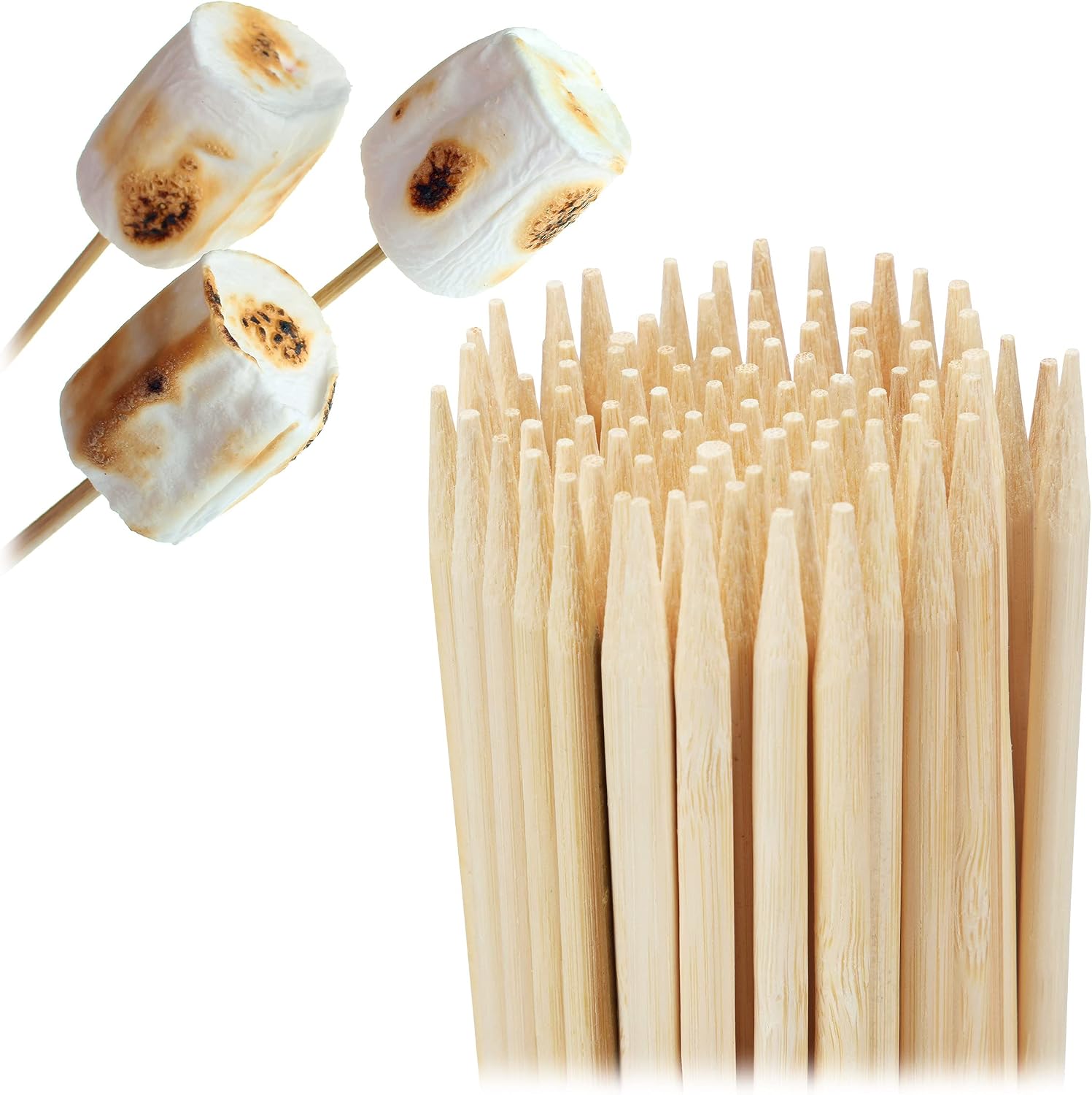 Relaxdays Pinchos de madera, Set 300, Palillos Largos, 40 cm, Palos de Bambú para Pinchos, Ø 4 mm, marrón natural