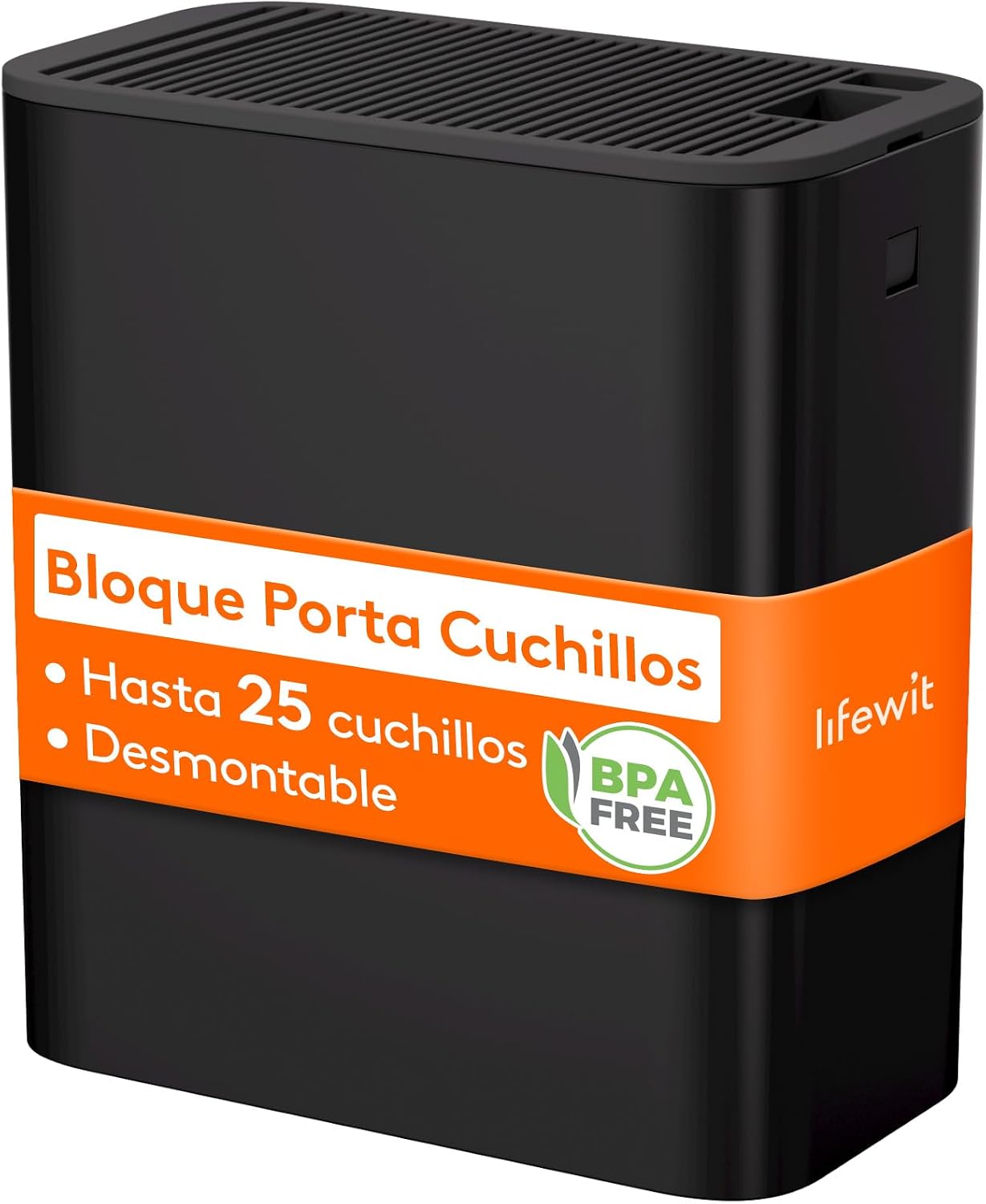 Lifewit Bloque Portacuchillos sin Cuchillos, Soporte para Utensilios Hasta 25 Knives con Ranura para Tijeras y Afilador de Cuchillos, Organizador Cocina con Orificios de Drenaje y Pies, Negro