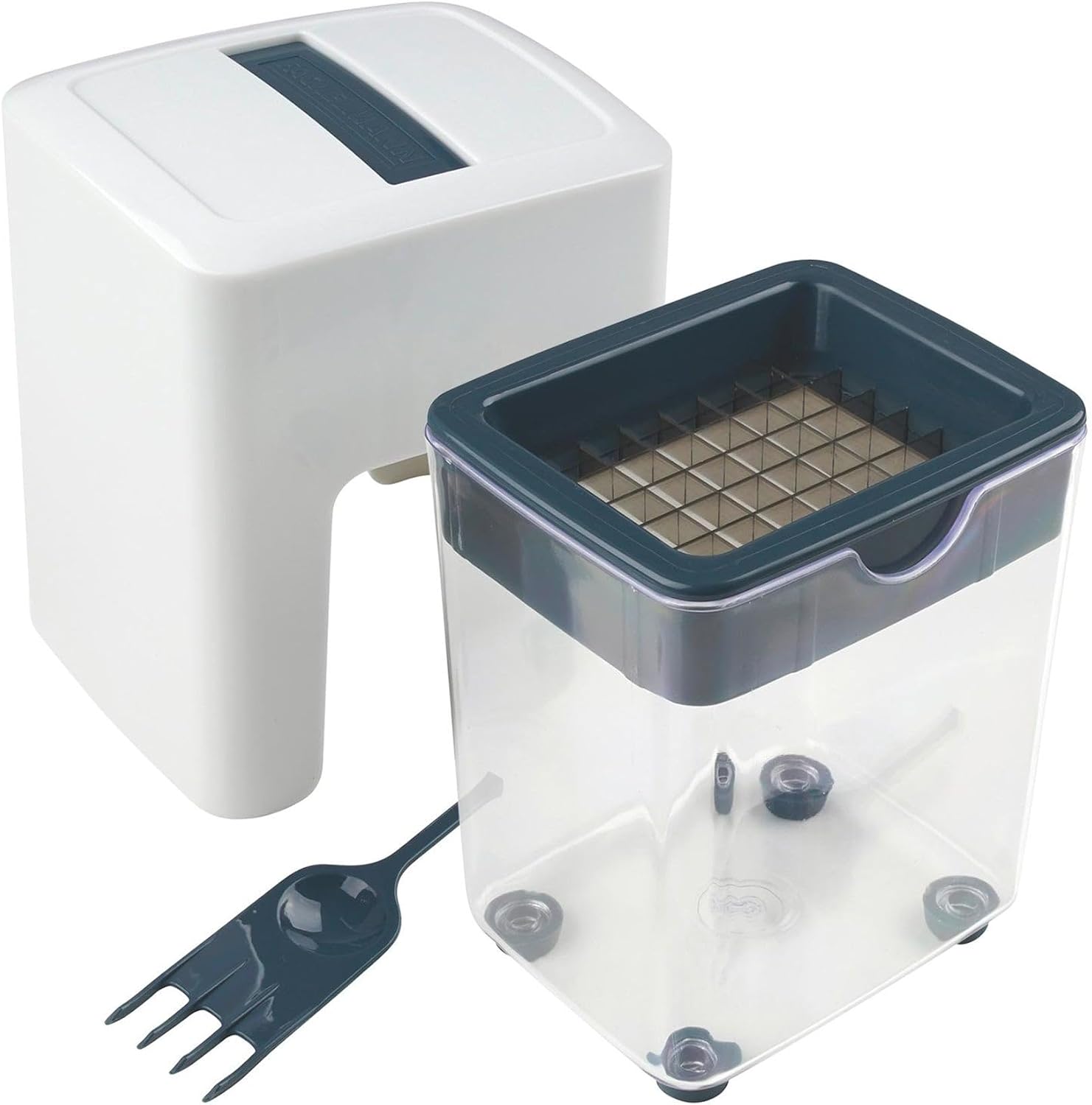 Fackelmann Cortador Patatas en Bastoncillos, Cortador Verduras en Bastones, Corta Patatas, Corta Verduras de Plástico y Acero Inoxidable de admirables Calidades FACKELMANN, Blanco y Azul, 1ud.
