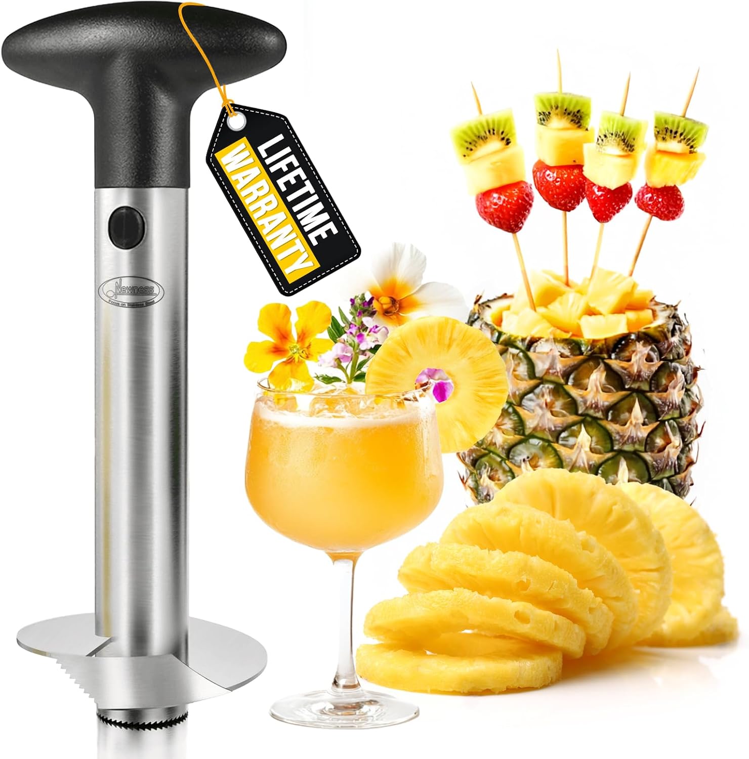 Newness Cortador de Piña de Acero Inoxidable,pelador de piña, Herramienta para el hogar y la Cocina con Cuchilla Afilada para Anillos de Frutas dicadas, [Mejorada, Reforzada, Gruesa]