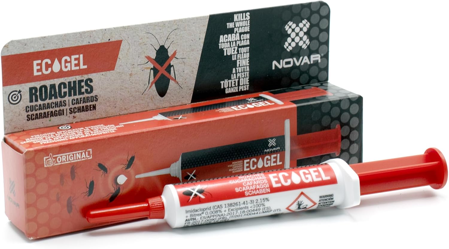 NOVAR ECOGEL Jeringuilla contra cucarachas | Eficacia Profesional| Elimina 50 cucarachas con una Sola Gota, insectos | 10 gr Ecopack