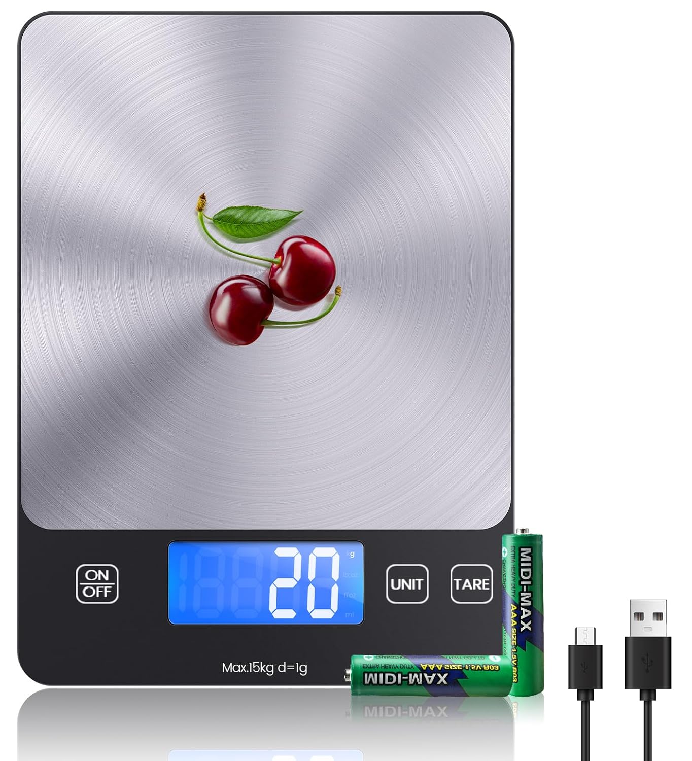 Balanza de cocina digital, báscula electrónica con puerto USB-C