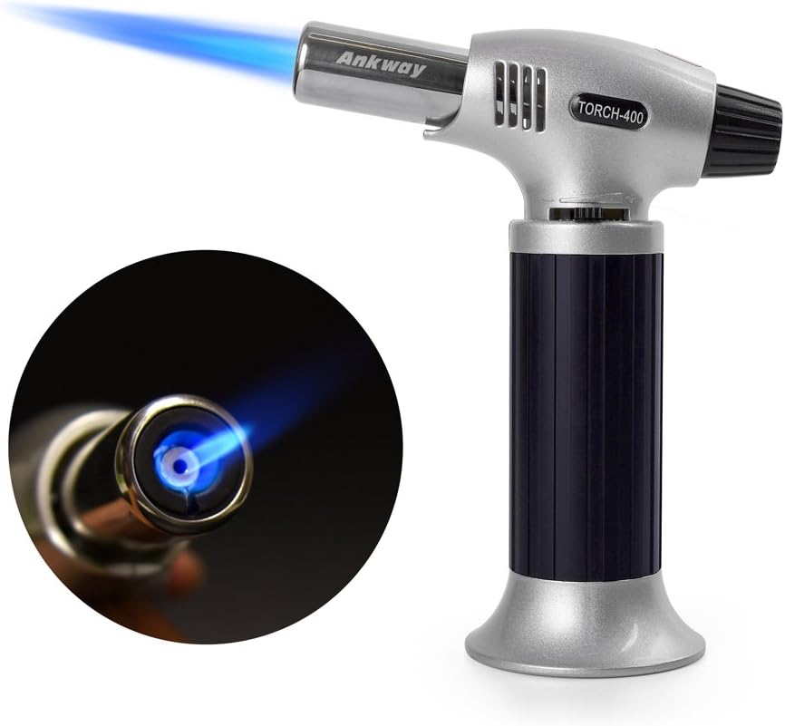 Soplete de cocina, recargable, soplete culinario con bloqueo de seguridad y llama ajustable, ideal para postres de crema brulee, hornear, barbacoa, barbacoa, bricolaje (Plateado)