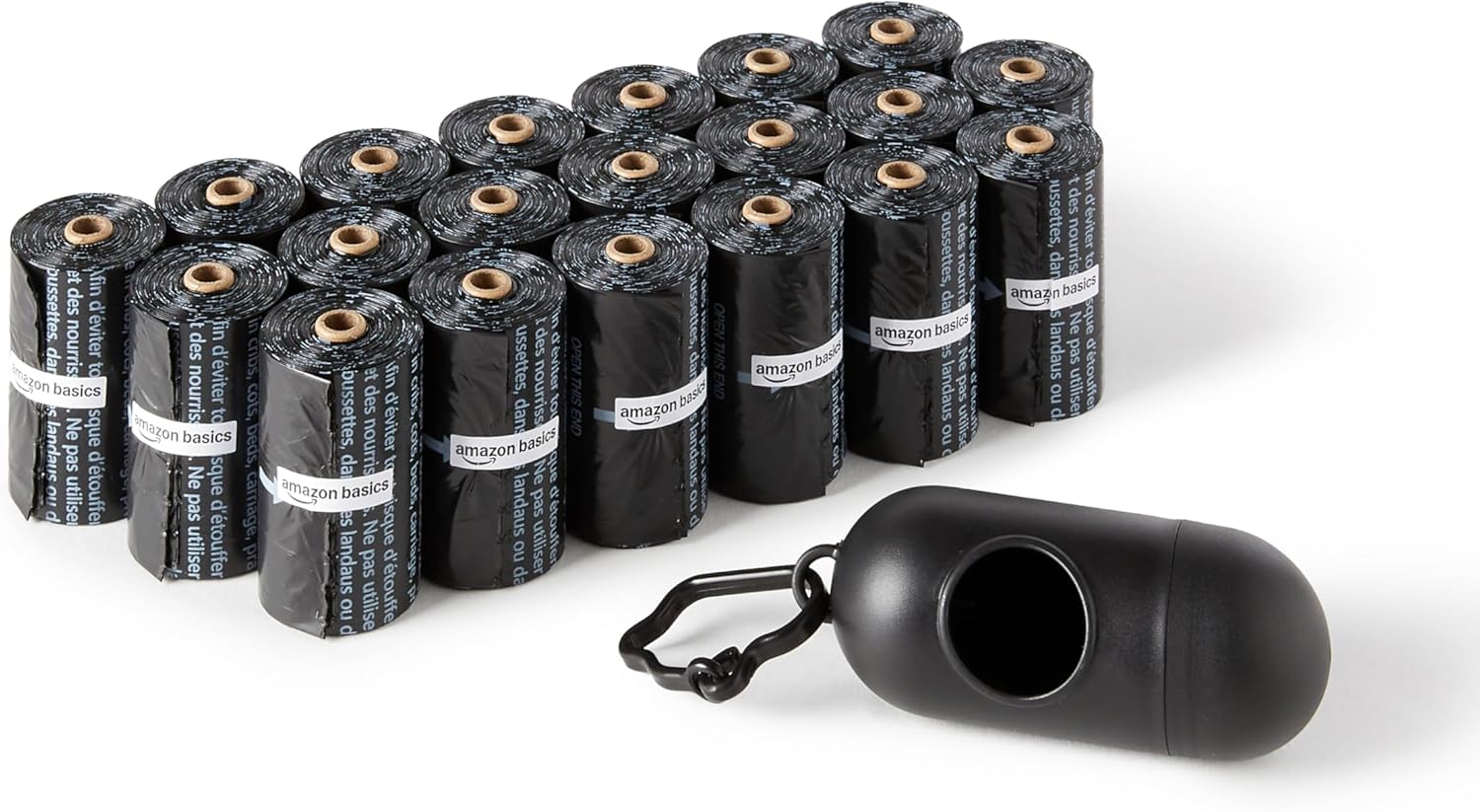 Amazon Basics Bolsas de basura para perros con dispensador y clip para correa, Sin fragancia, 900 bolsas (60 paquetes de 15)