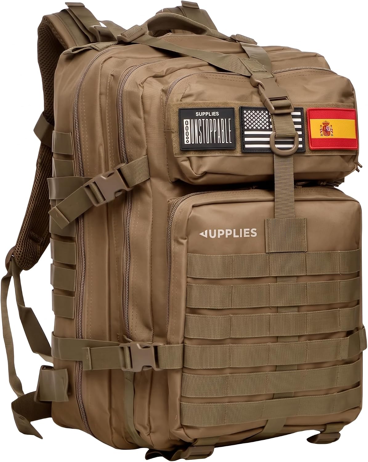 JUPPLIES Mochila Tactica Militar 45L Impermeable Oxford 600D IPX5 con Sistema MOLLE y Cremalleras Reforzadas – Gran Capacidad para Crossfit, Gimnasio, Senderismo, Viajes o Supervivencia (Camuflaje)