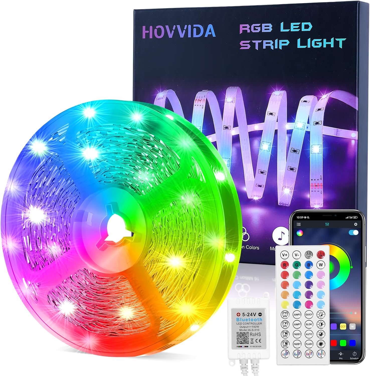 HOVVIDA Tira LED 10m, RGB Luces LED 10m, 150 LED, LED 10m, 30 LED/Metro