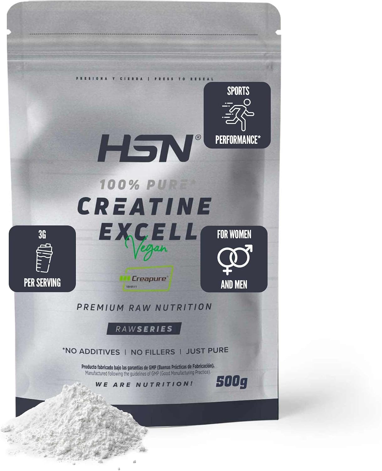 HSN Creatina Excell 100% Creapure® en Polvo - Sin Sabor 500 g