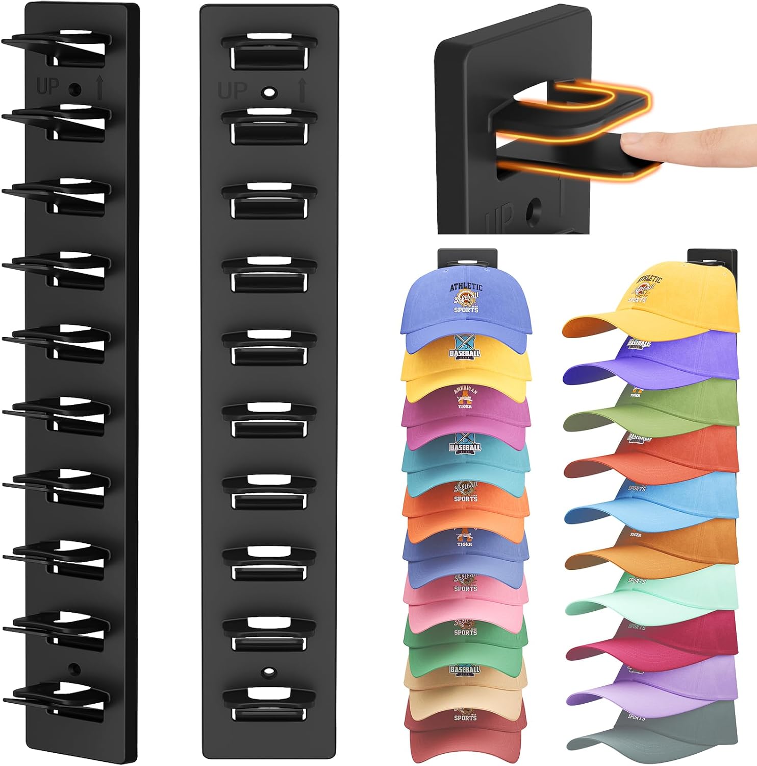 Lifewit Organizador de Gorras de Pared, Colgador gorras Para 20 Gorras con Pinzas,Montaje con Clavos o Cinta Adhesiva, Para Puerta y Armario, Blanco, Paquete de 2