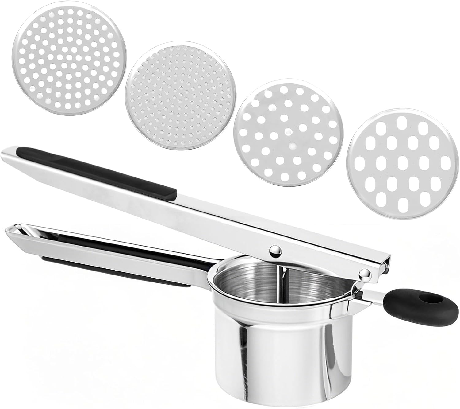 Prensa de patatas Acero Inoxidable con 4 Discos – Ergonómico y Lavavajillas