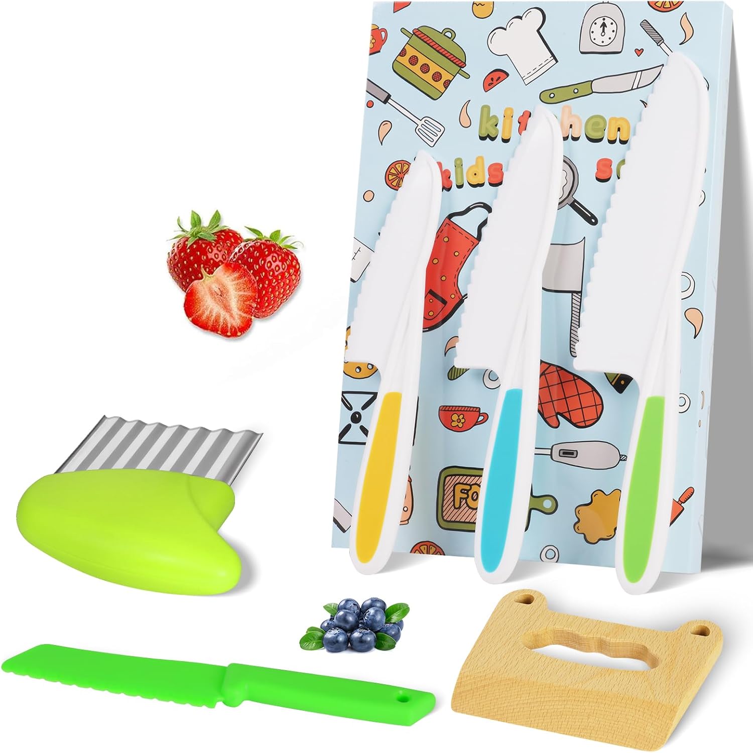 HOTUT Juego de Cuchillos de Cocina de Plástico,9pcs Juego de Cuchillos para Niños,Juego Cuchillos Cocina Niños para Cortar Frutas o Verduras,Cuchillo Seguro