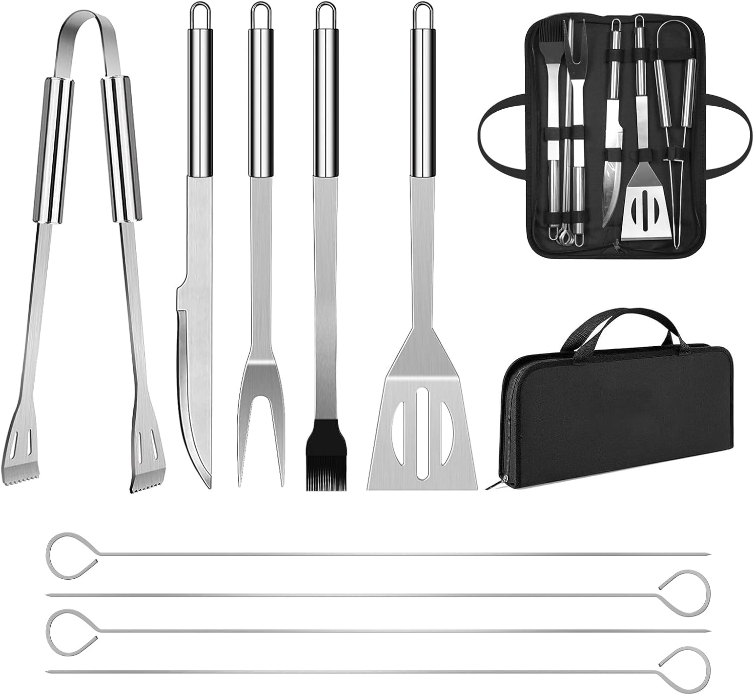 Utensilios Barbacoa de Acero Inoxidable Profesional Accesorios Barbacoa Parrilla Herramienta con Bolsa Fácil de Transportar (9 PCS)