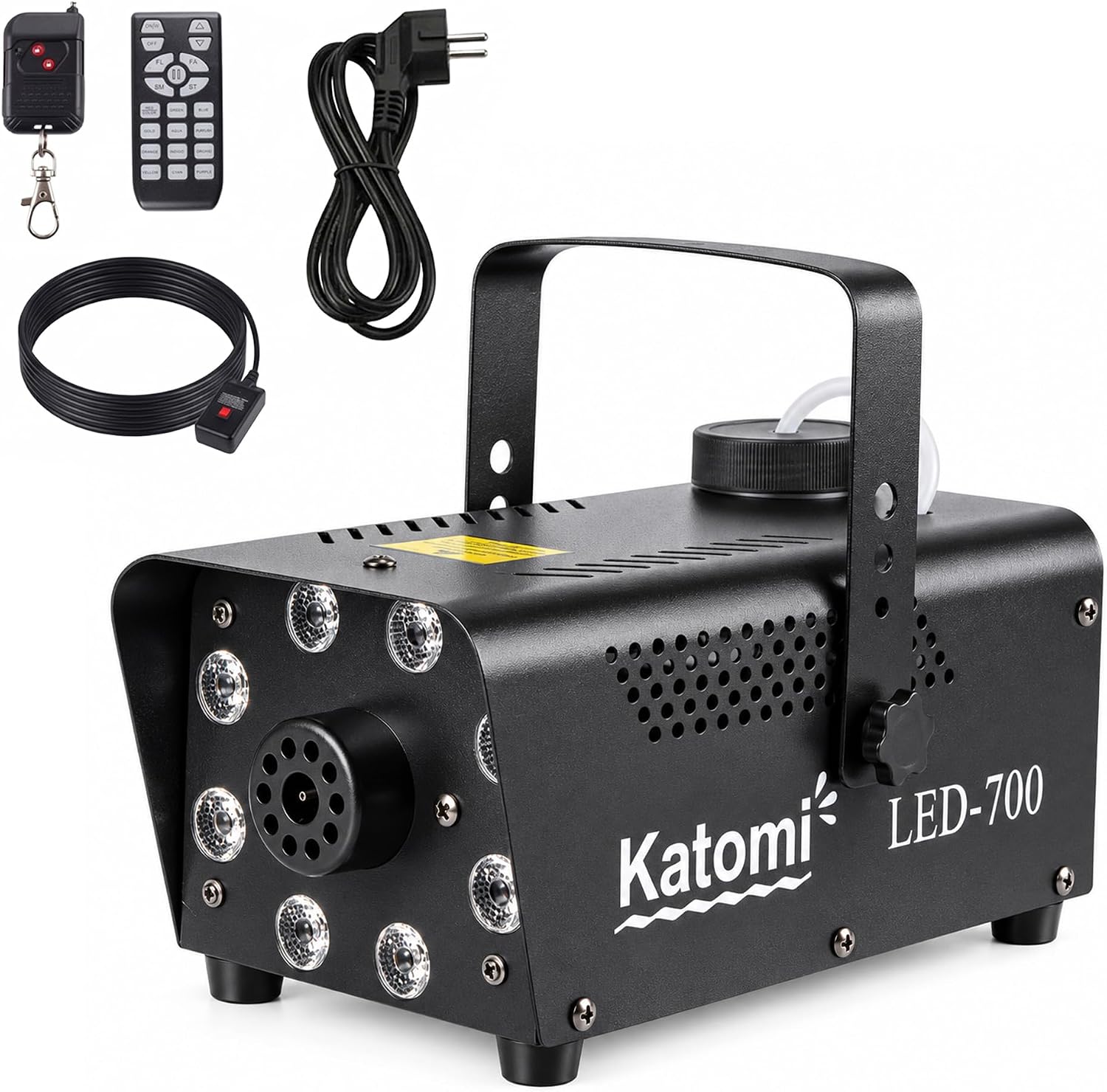 Máquina de Humo 500W con 8 LED RGB, Mini Fog Machine con Cable de 3m y Pedal & 2 Mandos, Automática para Halloween, Fiesta, DJ, Escenario y Bodas