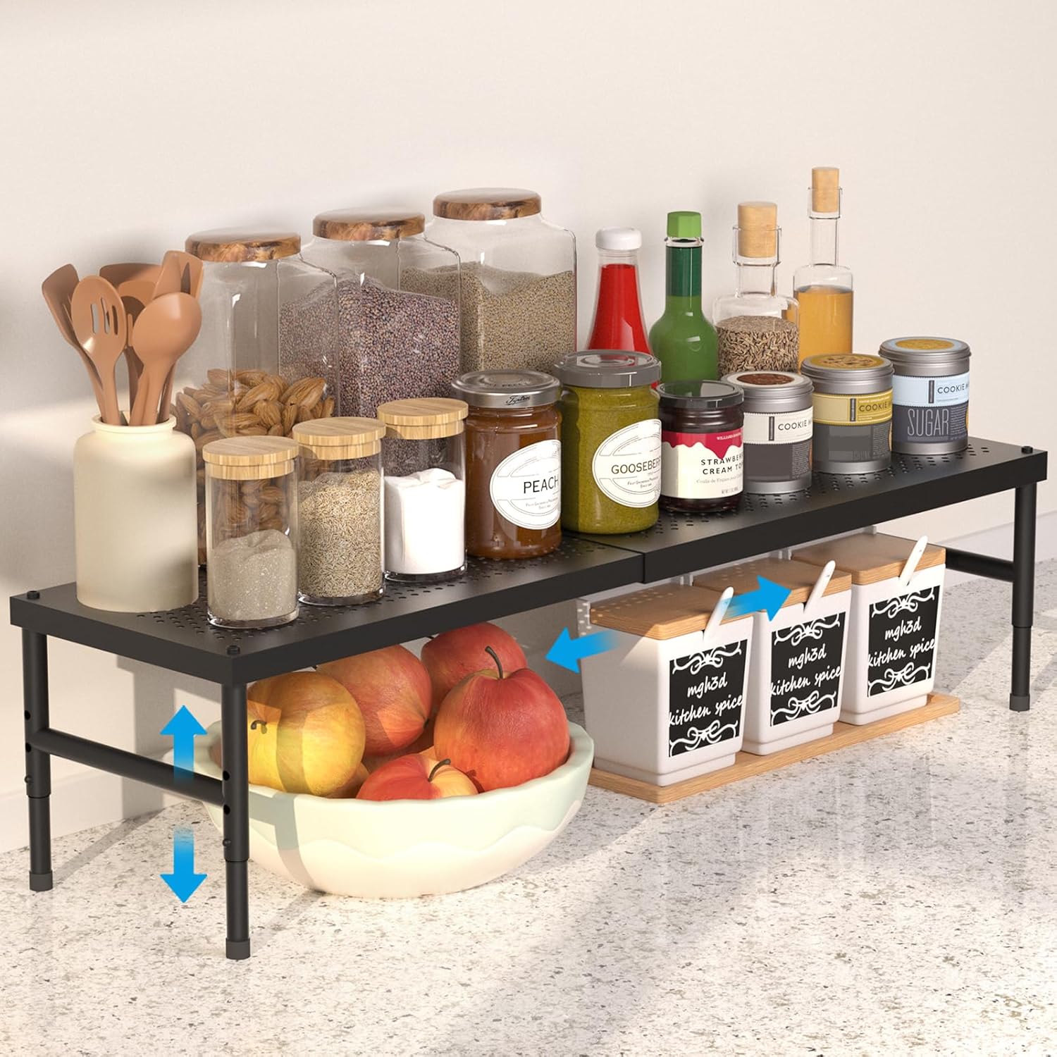 HI NINGER Estante Cocina Extensible 42–72 cm, Ajustable y Apilable Negro