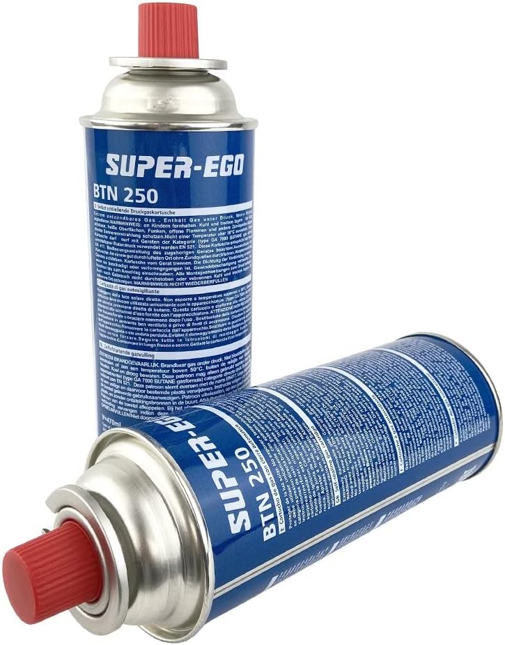 Genérico Pack de 4 und Super-Ego BTN 250 Cartucho de Gas Butano, 227g, Compatible Universal, Diseño Compacto