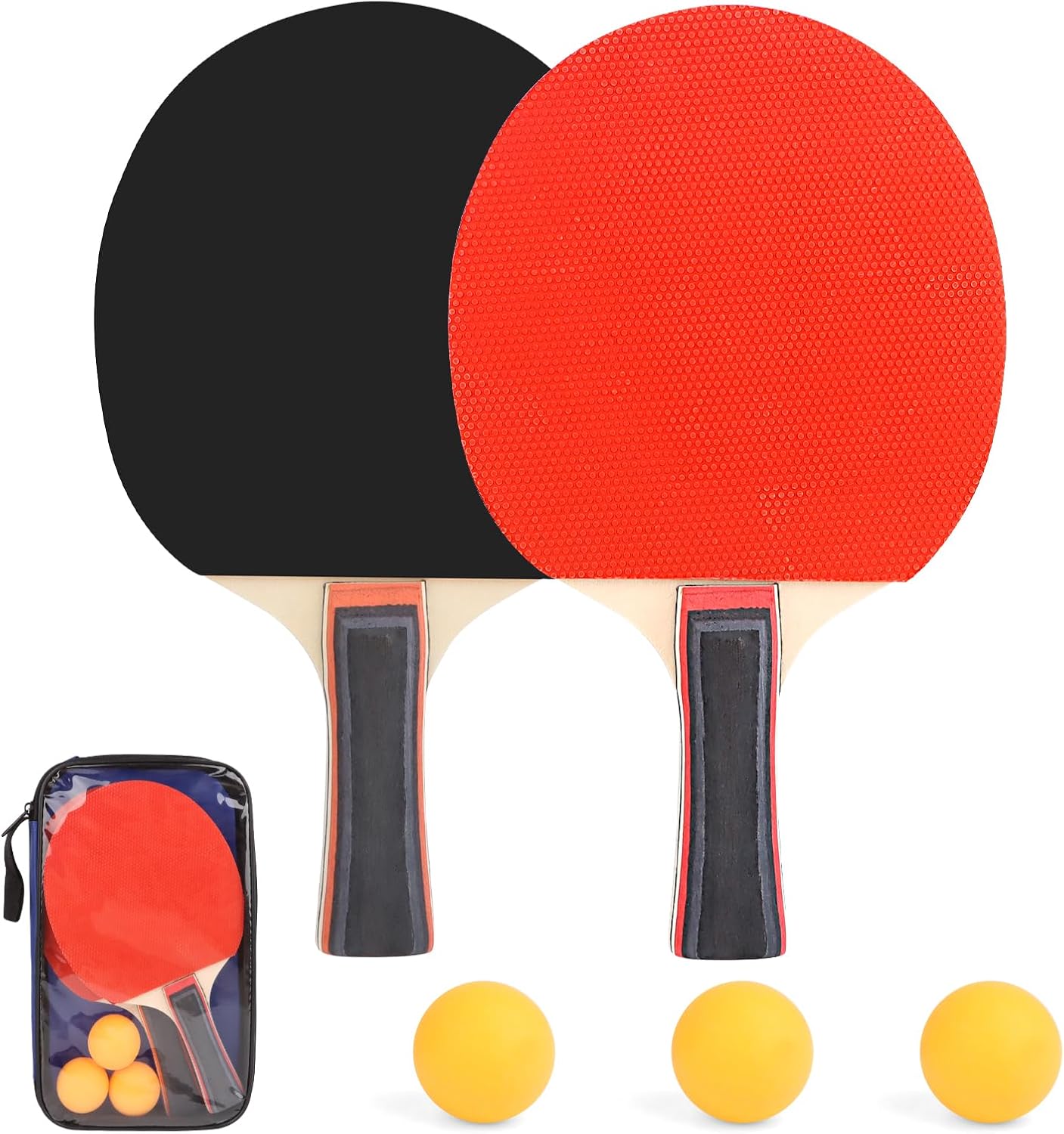 Palas Ping Pong Set Raquetas Ping Pong Racket Pala Profesional Set de Raquetas de Tenis De Mesa con 2 Palas 3 Pelotas 1 Bolsa para Ocio Entrenamiento Interior Exterior