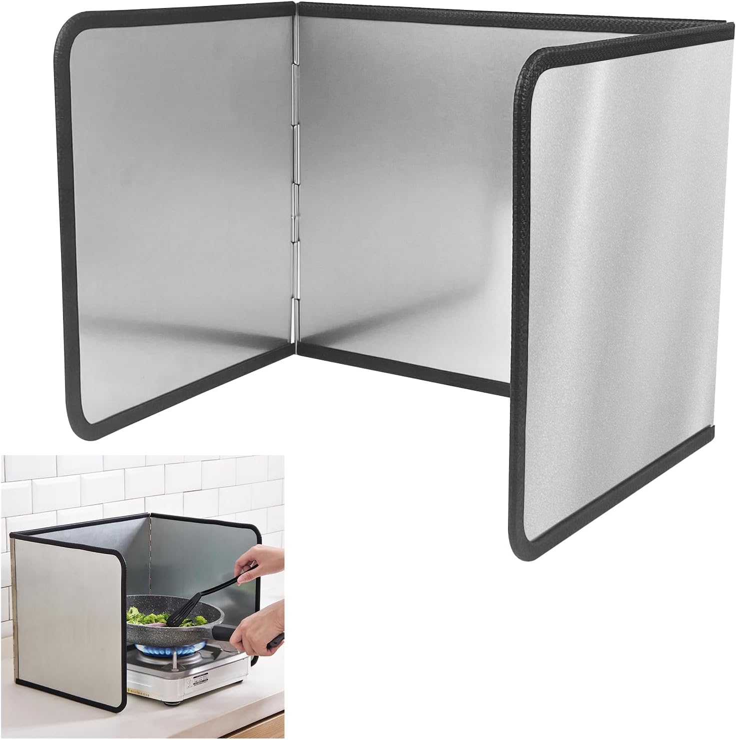 Fousenuk Protector Pared Antisalpicaduras Cocina, 3 Lados Panel Protector Salpicaduras Cocina Plegable, Protección Antisalpicaduras Pantallas, Fácil de Limpiar, para Estufas y Sartenes (39x29x30cm)