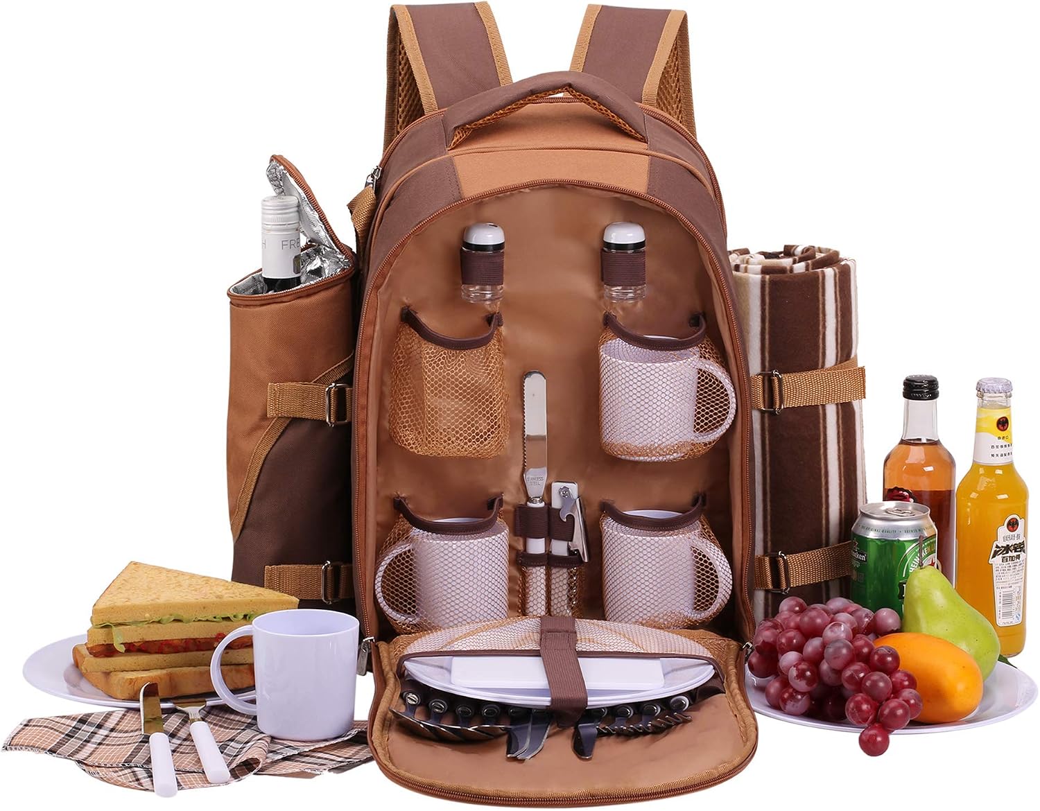 Apollo Walker Mochila de pícnic para 4 con Copas y Nevera, marrón