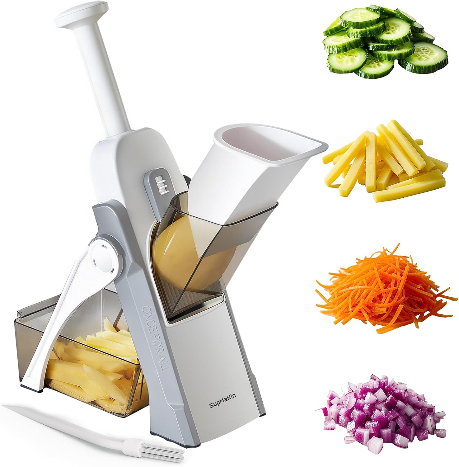 ONCE FOR ALL's Cortador de Verdura seguro, Multifuncional de Mandolina de Cocina Manual, Cuchillas de acero construidas, Artefacto de picar cocina para patata, Para el Chef y el Hogar (Gris)