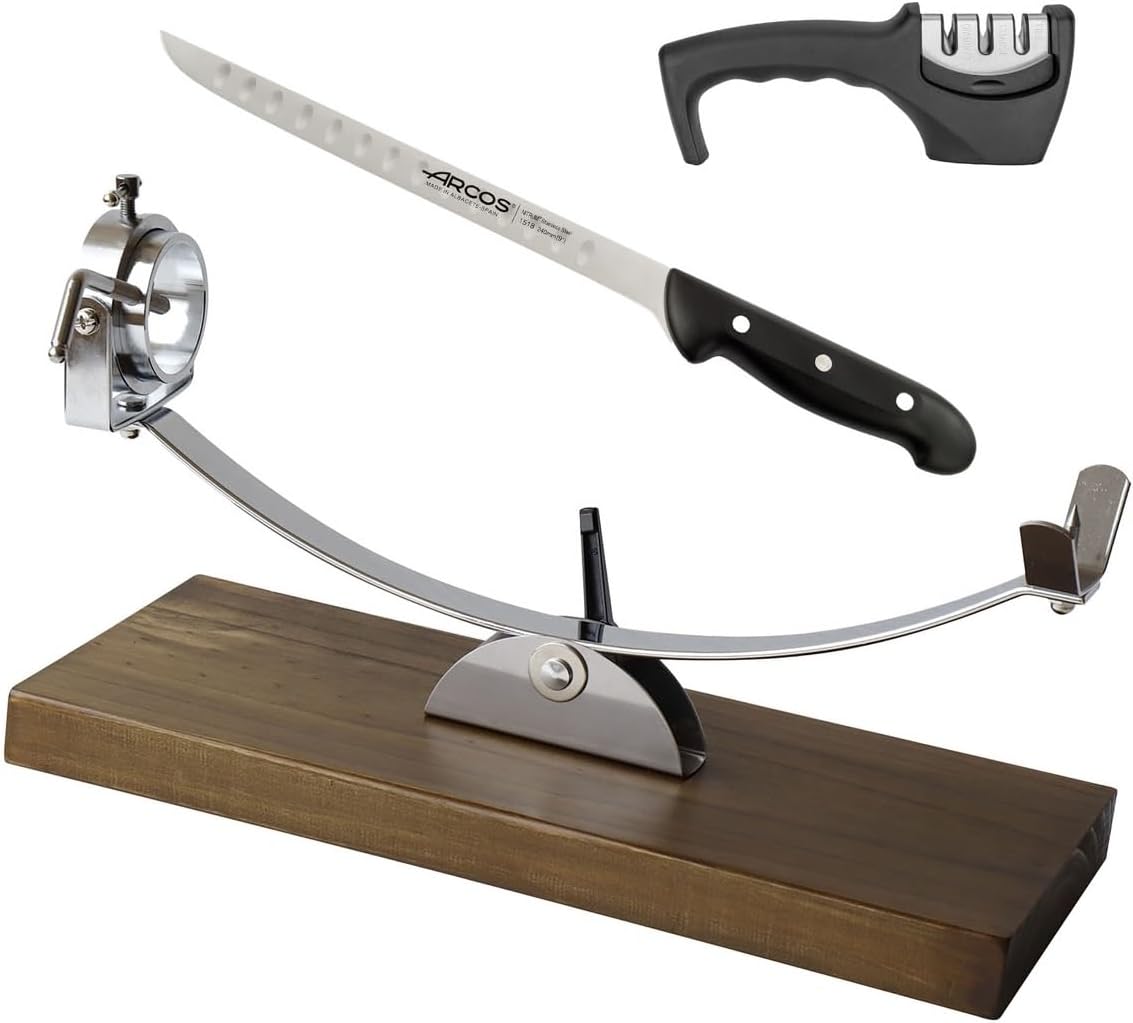 Soporte Jamonero Balancín | Jamonero Giratorio Profesional | Jamonero Madera | Incluye Cuchillo Profesional, Afilador Funda Cubre Jamón| Jamoneros Elite Collection