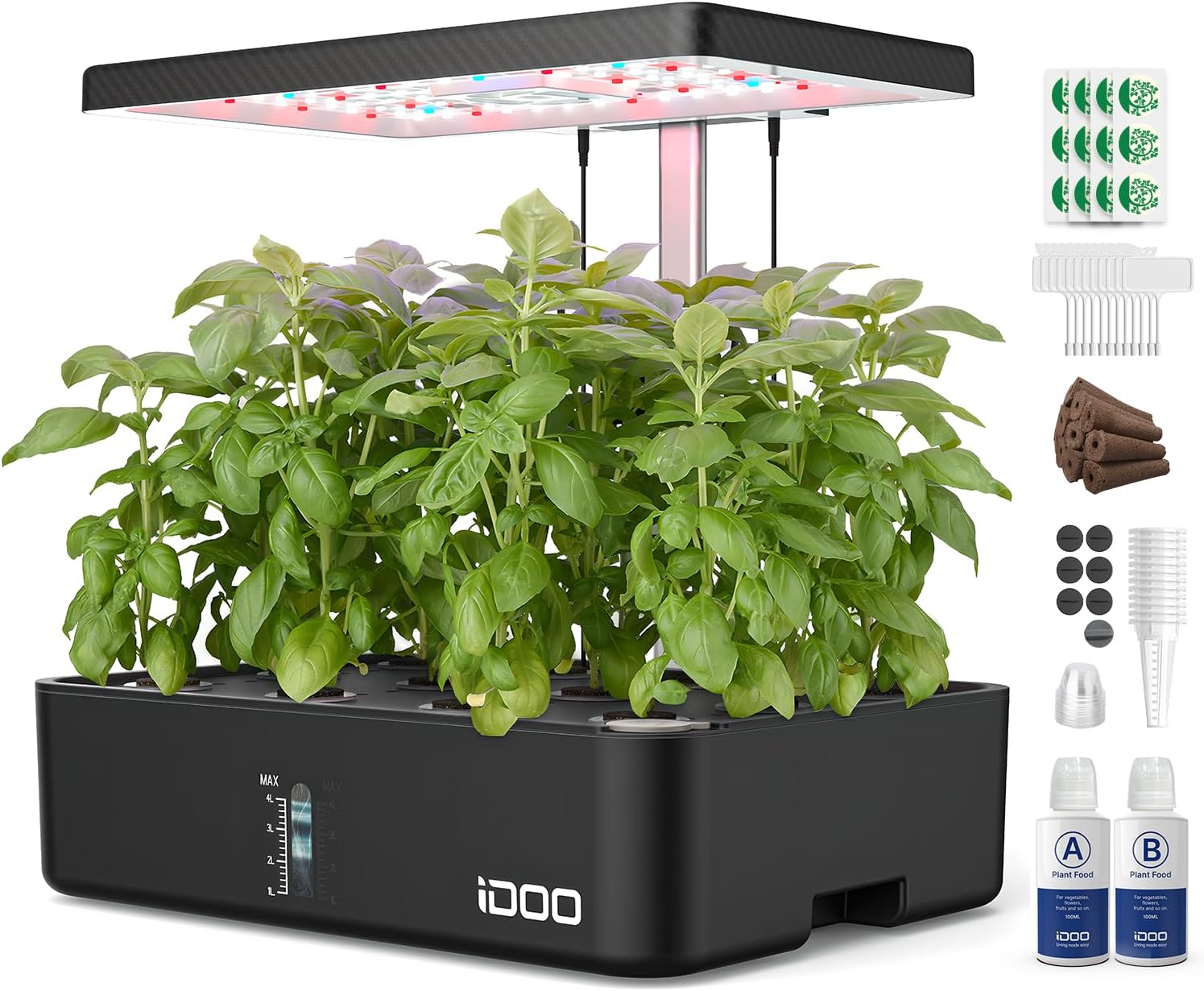 iDOO Huerto de Interior, 12 Vainas Jardinería de Interior y Lámpara LED de Crecimiento, Smart Garden con Temporizador Automático, Altura Ajustable, ID-IG301 Kit de Germinación