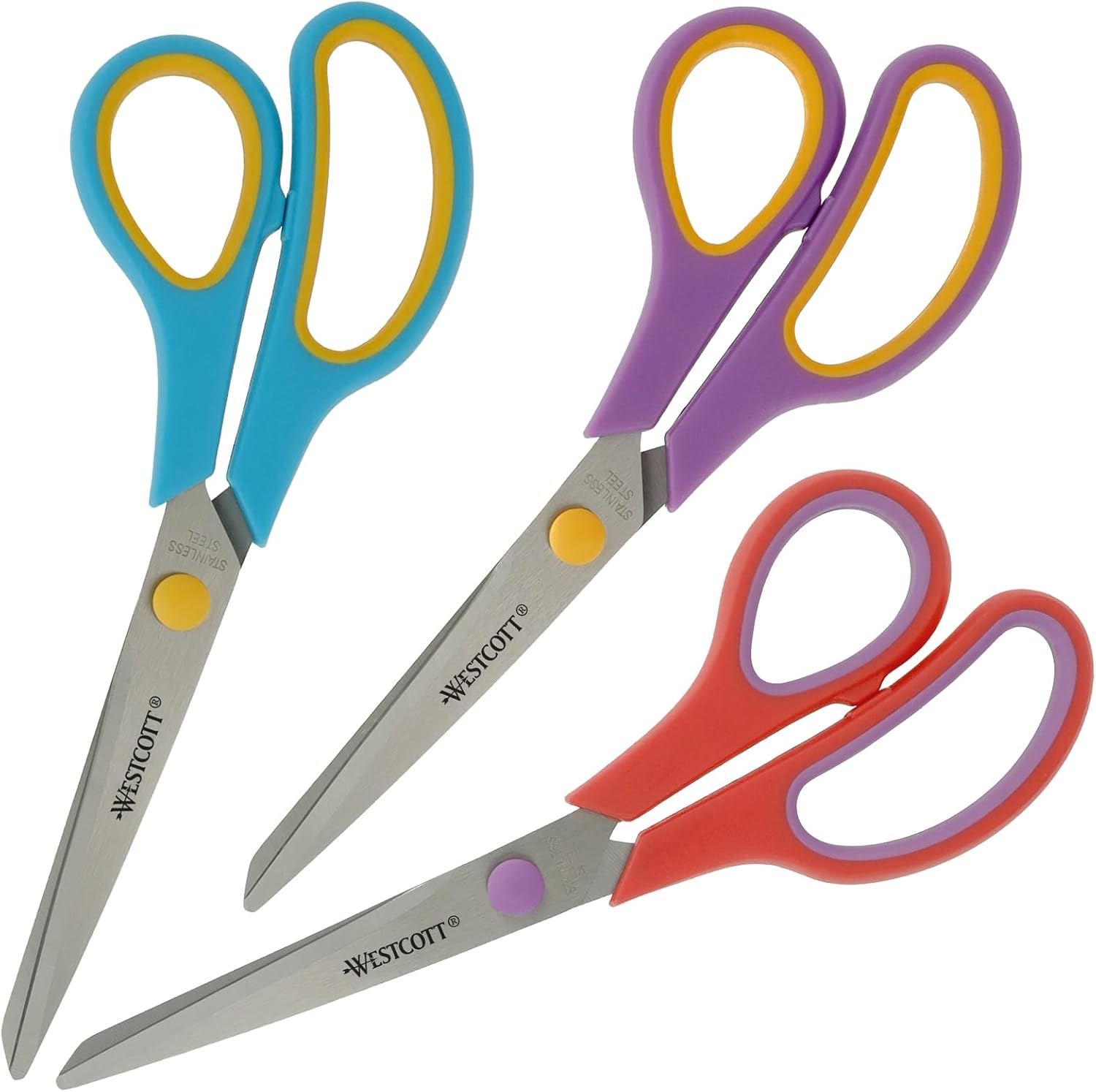 Tijeras Westcott Easy Grip 3 piezas Mix | Juego de 3 tijeras universales con agarre cómodo | Cuchilla de acero inoxidable extra afilada y duradera | Tijeras para hogar y oficina | N-90033 00