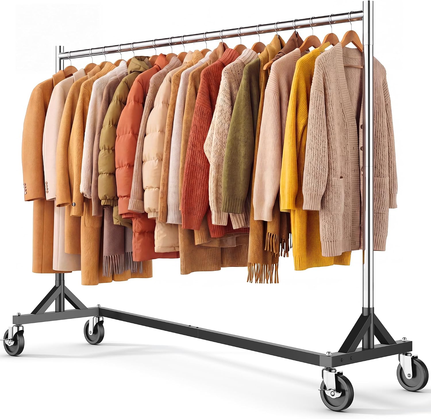 HOKEEPER Burro de Ropa Comercial Resistente de Doble Barra, Base en Z con Ruedas, 250kg, Altura Ajustable para Tiendas, Boutiques, Dormitorio, Negro